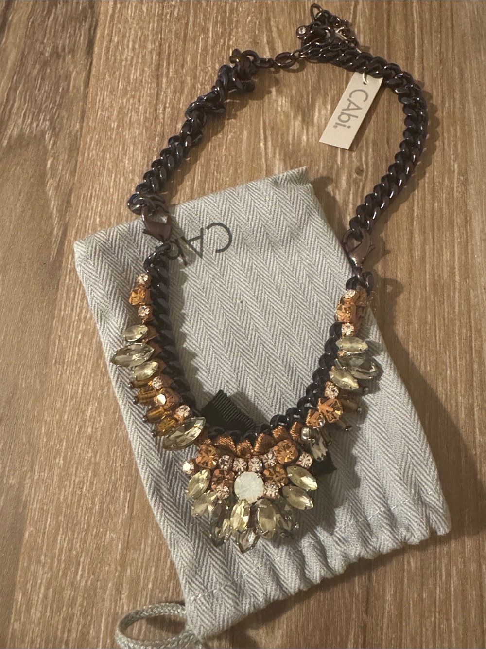 CAbi black jeweled statement necklace Gold and Champagne Crystal Bib - Picture 1 of 6